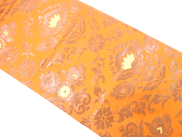 JAPANESE KIMONO / ANTIQUE FUKURO OBI / SILK / WOVEN FLORAL PLANTS